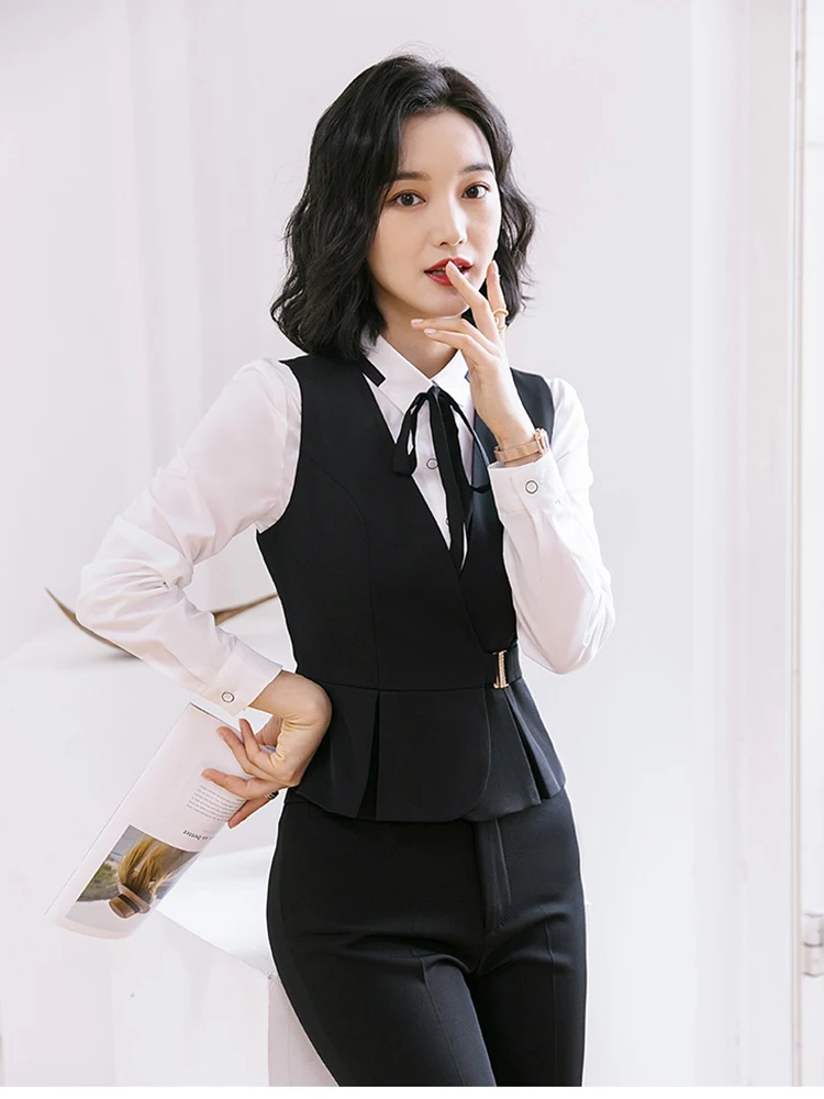 Pant and Top Sets Ladies Waistcoat Work Wear Business Suits Office Uniform Styles  Fashion Wine Red Vest Women 2 Piece customized product、hinge hidden cupboard wine box shop jewelry showcase used display cabinet mirror sets for jewelry store