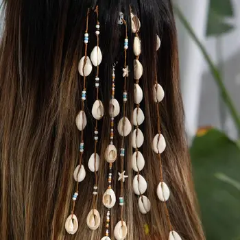 6 Stili di Accessori per Capelli con Conchiglie e Nappe, Fermagli Artigianali con Perline e Conchiglie Intrecciate, Accessori per Capelli Bohemien con Conchiglie Lunghe e Perline
