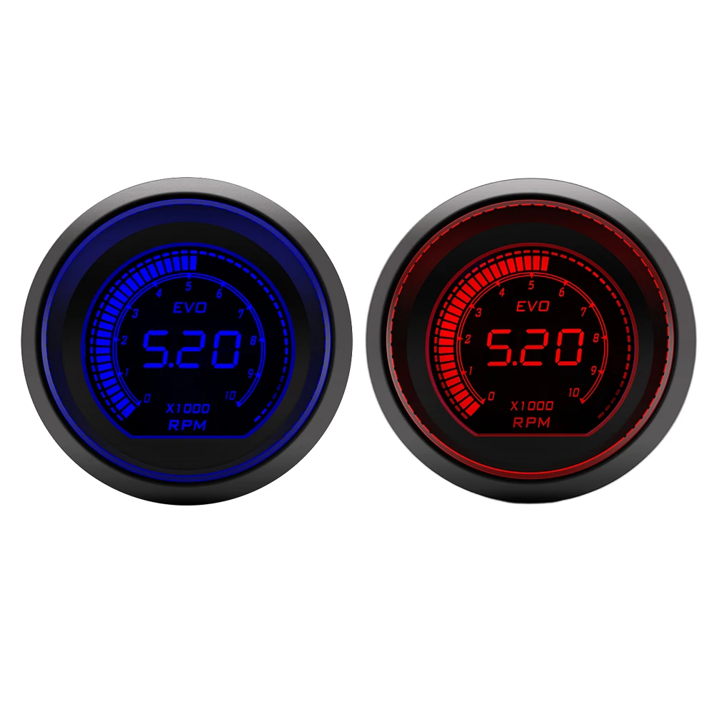 52mm Tachometer RPM Water Temp Oil Temp Oil Press Exhaust Voltmeter Boost Vacuum AFR Gauge Red Blue Backlight LCD Display automobile gauge led voltmeter lcd gauge voltmeter water temperature gauge boat gauge motorcycle temperature gauge