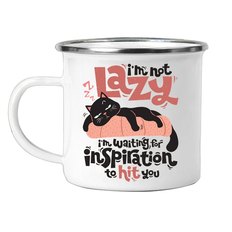 레이지 고양이 에나멜 머그잔, 캠핑 휴가 캠프파이어 커피 머그잔, 여행 물컵, 아빠, 엄마, 캠핑카, 캠핑 컵 