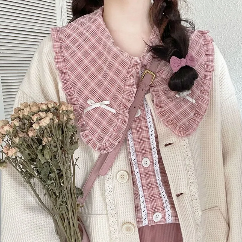 Women Sweet Dress Sets Japan Style Pink Plaid Shirts + Corduroy Solid Color Skirt + Long Sleeve Cardigan Female Three-piece Set