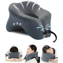 Deluxe 360° Memory Foam Travel Pillow with Storage Bag - See below  size descriptions (DARK GRAY)