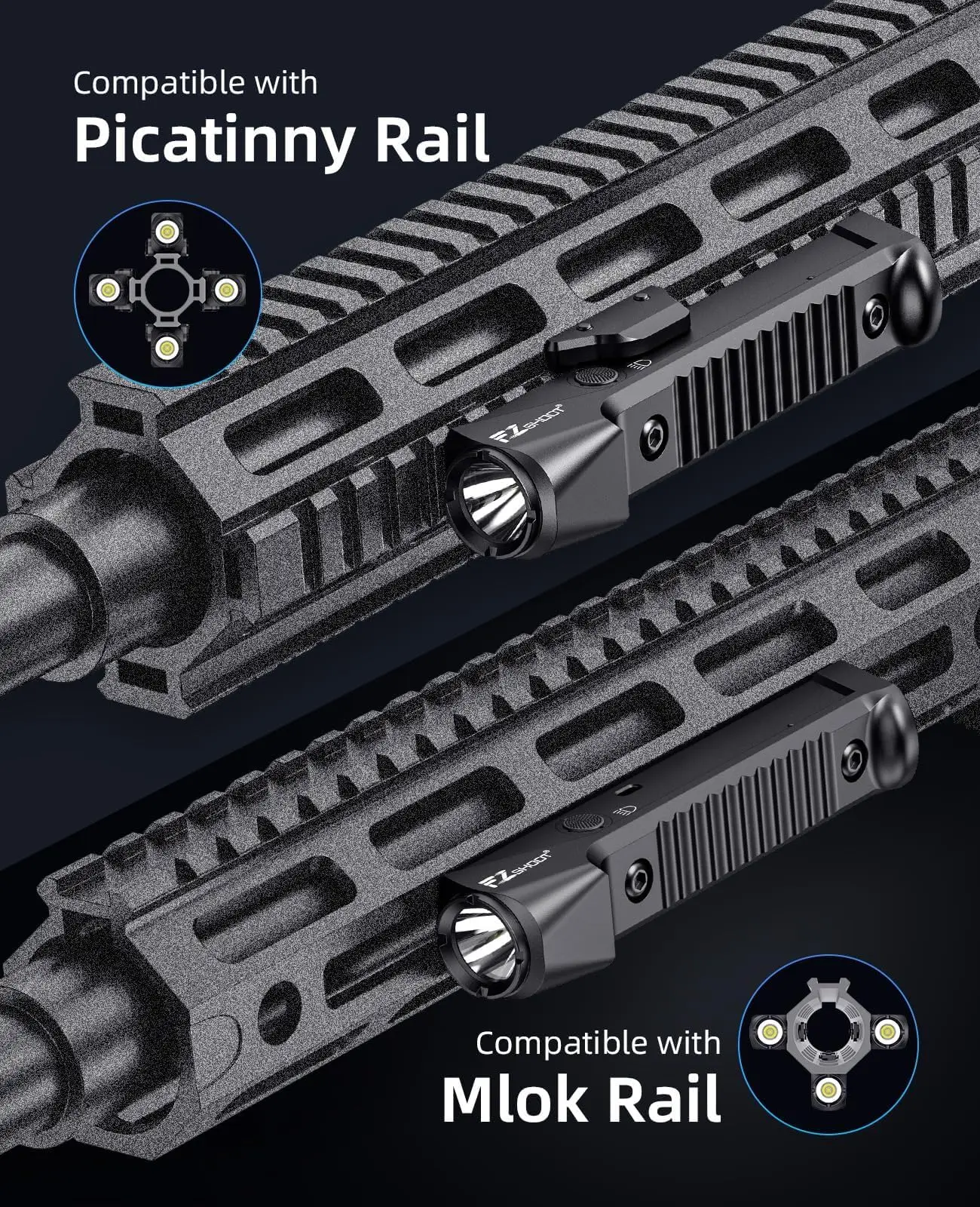 Tactical Flashlight 1800 Lumens Rifle Light Compatible with Picatinny and M-Rail with Magnetic Rechargeable Strobe Mode laser bore sight