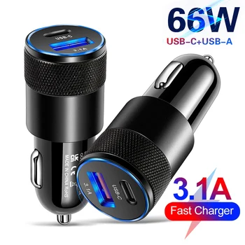 Caricabatterie USB per Auto 66W Tipo C, Ricarica Rapida per Xiaomi Huawei, Adattatore per Telefono con Presa Accendisigari