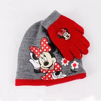 Disney 2Pcs/set Minnie Print Knitted Hat Gloves Winter Warm Fashion Children's Hats Girl Cap Magic Glove Hat Kids Christmas Gift 2