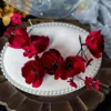 Red Flower Hairband Bridal Hair Jewelry Chinese Style Headband Party Headpeice Tiara Wedding Hair Accessories For Women Crown
