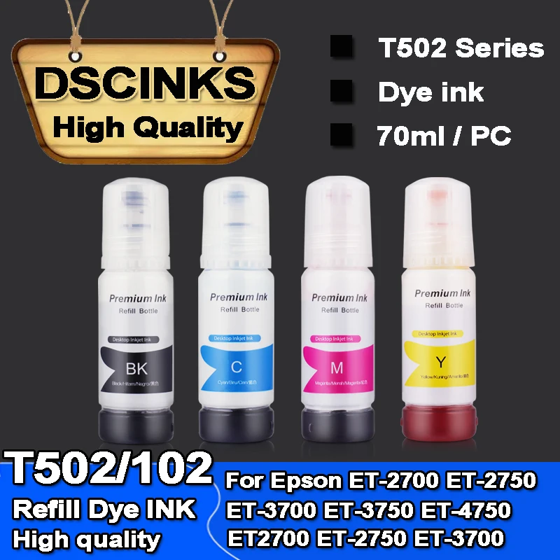 Ink For Epson T502 102 105 106 Refill Dye ink for Epson ET-2700 ET-2750 ET-3700 ET-3750 ET-4750 ET-2750 ET-3700 ET-3750 ET-7750