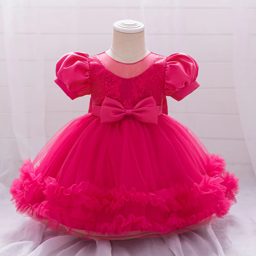 

Baby Toddler Puff Sleeves Sequined Flower Girl Birthday Party Graduation Ceremony Dance Party Soft Tutu Dress