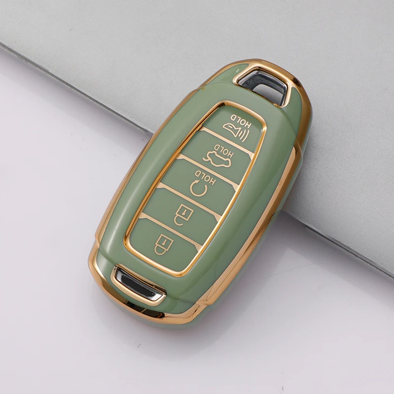 KUNIO Cover Portachiavi In TPU Morbido Per Hyundai (modelli I30, I10, Tucson, Santa Fe, Ecc.) Con 3 Tasti Keyless, Nera Con Bordi Argentati, Con Portachiavi
