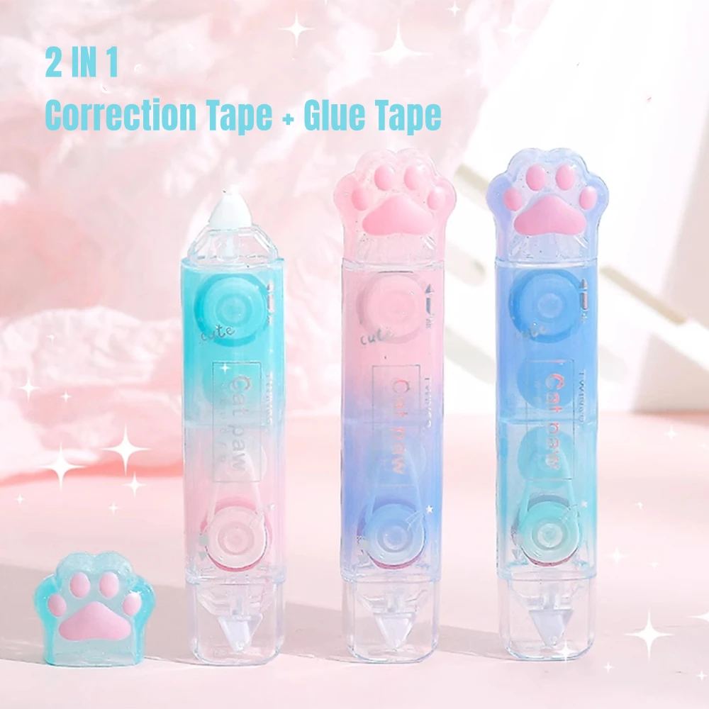 Creative Double Head Correction Tape + Adhesive Roller Tape Glue White Out Stationery Corrector Double Sided Glue Tapes