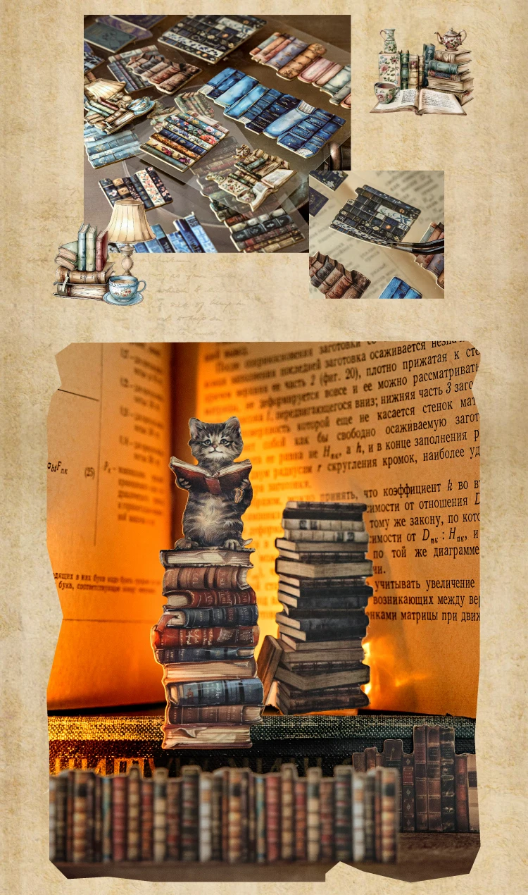 2 Blatt Vintage Buch Ausstellungsraum Aufkleber 3D Aufkleber DIY Scrapbooking Journal Collage Tagebuch Album Happy Plan Dekoration – Detail 5