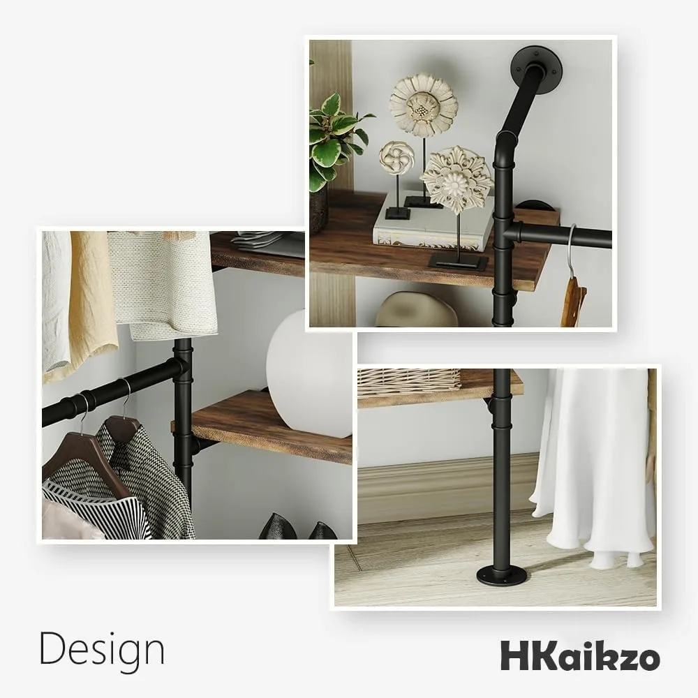 Industrial Pipe Clothes Rack, D&Eacute;COR Wall Mounted Clothing Rack, for Walk-in Wardrobe Multi-Purpose Storage Clothes Hanging Shelf