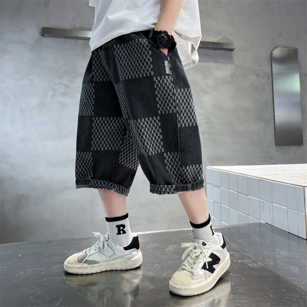 Big Smile Jean Shorts Boys Summer Denim Short Trousers Children Casual Loose Pant Denim Teen Kids Summer Beach Short 3-14Y