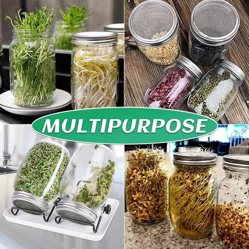 Seed Sprouting Jar Kit With 2 Wide Mouth Mason Jars Bean Sprouts Growing Kit Growing Jar With Mesh Screen Lids 5