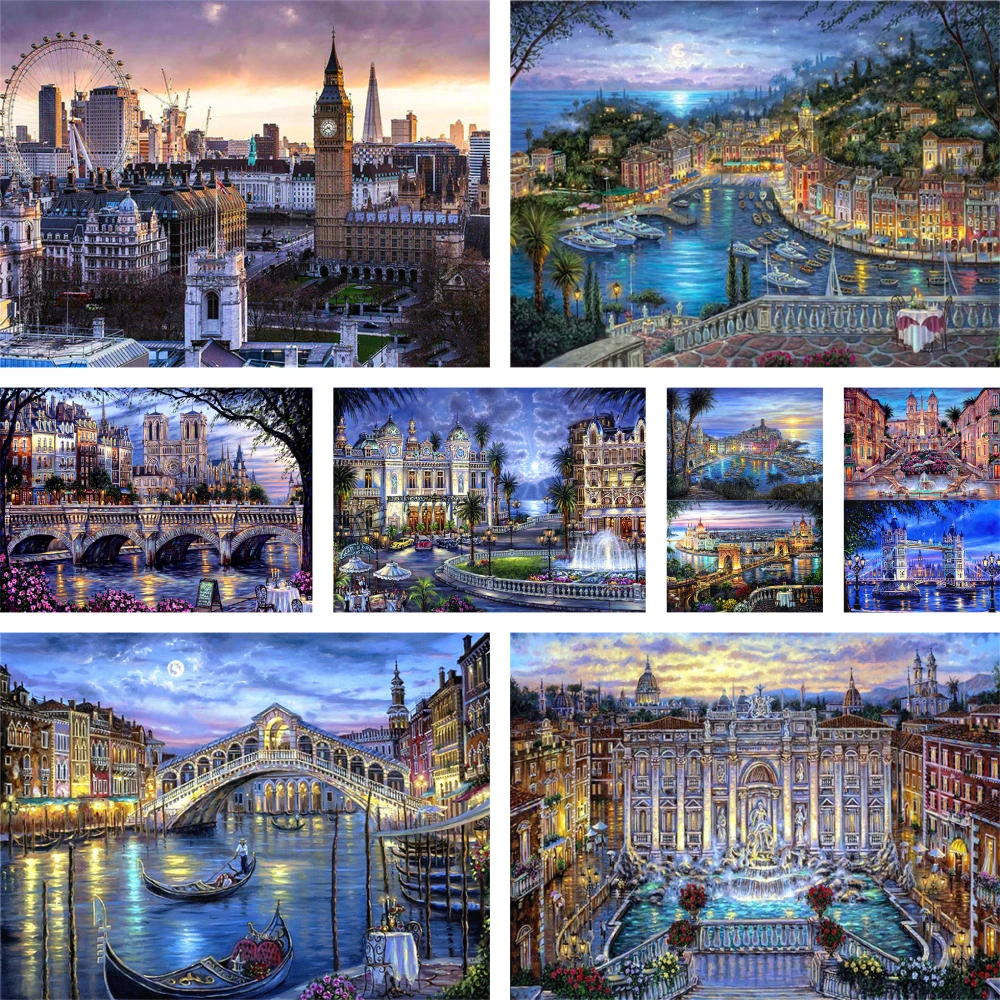 Landschaft Cartoon Stadt Gedruckt Leinwand Kreuzstich Kit DIY Stickerei Handgemachte Nähen Hobby Handarbeiten Magie Paket Wohnkultur