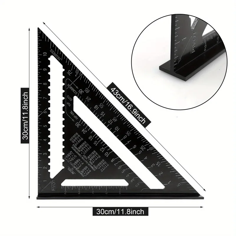 7/12 Inch Rafter Square Aluminum Alloy Double Scale Triangle Ruler Angle Ruler Carpenter Triangle for Woodworking and Carpentry
