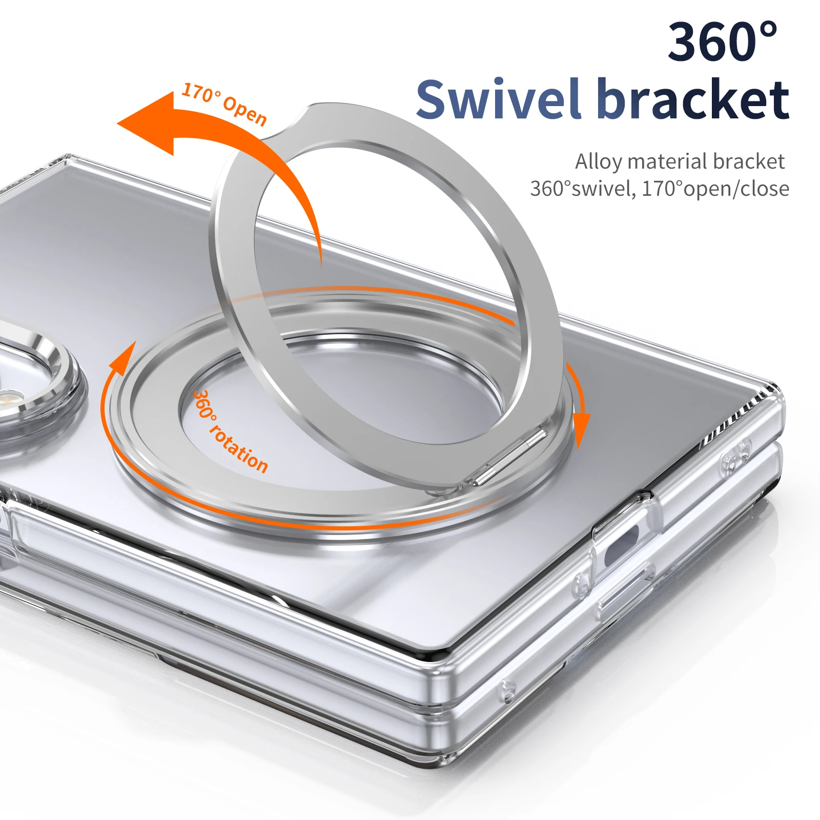 Ice Feel Double-Sided Magnetic Clear Case with 360° Swivel Alloy Bracket
