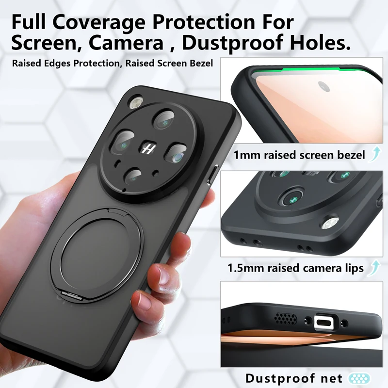 ELVEV Magnetic Shockproof Matte Phone Case with Rotating Ring Bracket