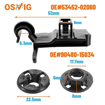 2 pezzi OE #   53452-02060+ 2 pezzi OE # 90480-15034 Per Toyota Corolla 2003-2008 Set di fissaggio per staffa con clip per morsetto per asta di supporto per cofano