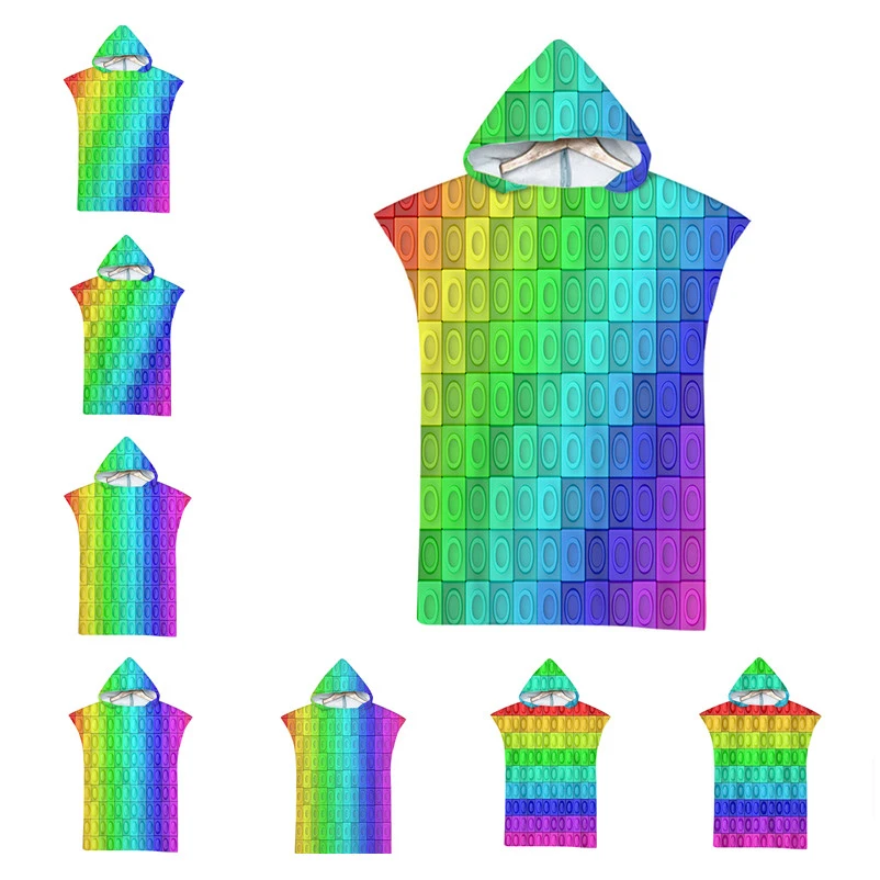 

Microfiber Printed Hooded Beach Towel For Adults Quick Dry Swimming Pool Poncho Geometric Bath Towel With Cloak Bathrobe
