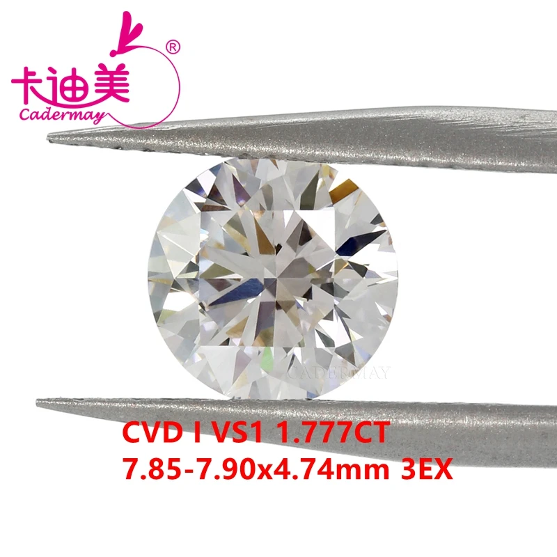 

CADERMAY Round 3EX Cut I Color VS1 Clarity CVD Lab Grown Diamond 1.777CT Loose Stone Gemstone For Jewelry Making