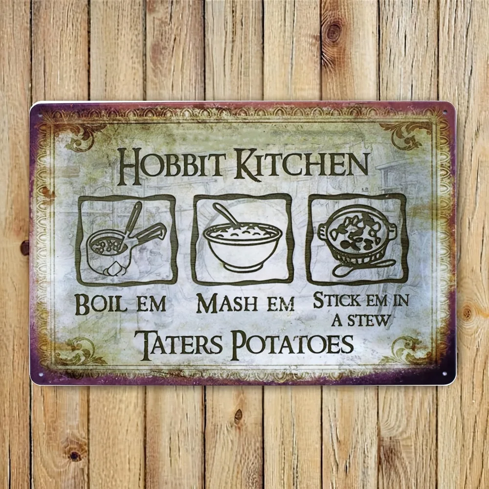 Hobbit Mutfak Metal Tabela - 8x12in Vintage Kaprisli Patates Pişirme Talimatları, Çerçevesiz Ev Hediye Dekoru