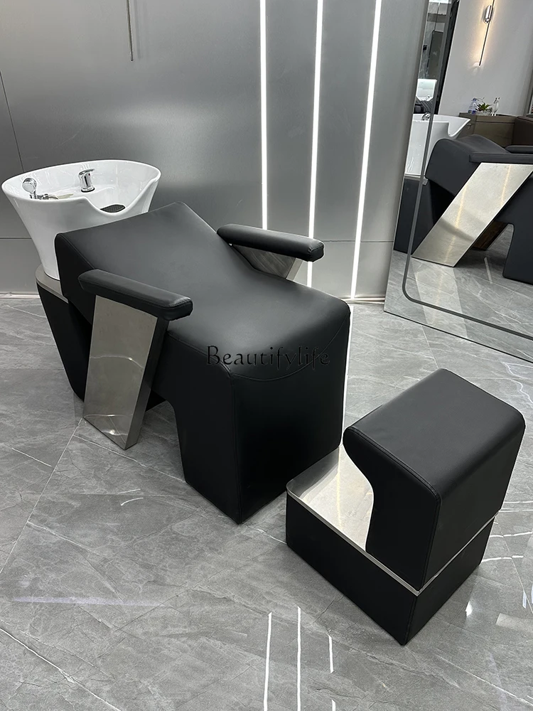 Hair Salon High-End Ceramic Basin Shampoo Chair Barber Shop for Hair Salon Stainless Steel Half Lying