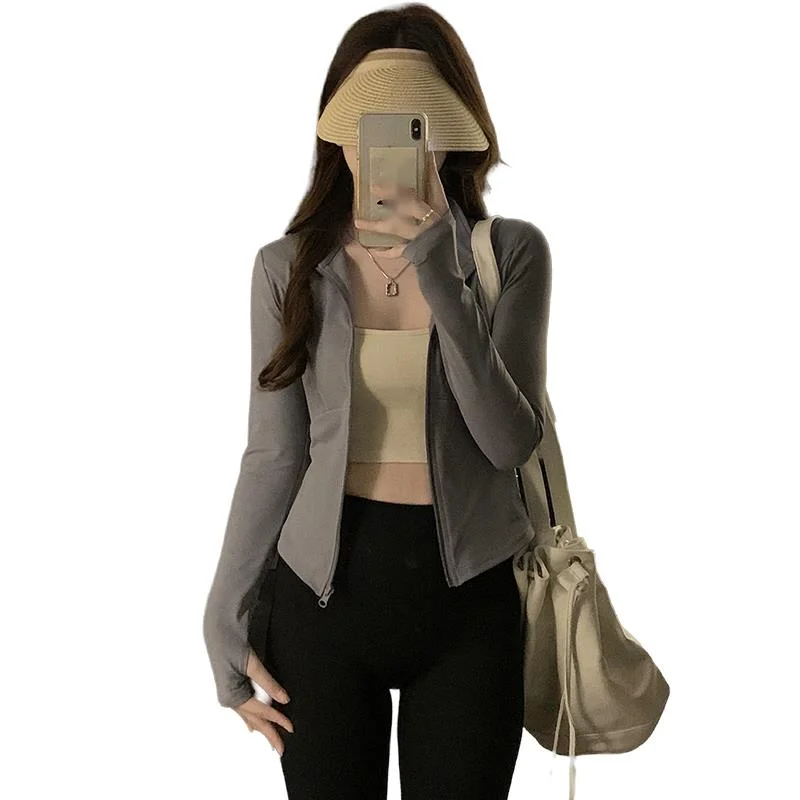 Νέο μπουφάν γιόγκα για γυναίκες το 2024, καλοκαιρινά αθλητικά ρούχα για τρέξιμο και ποδηλασία, μακρυμάνικο τοπ γυμναστικής, αντηλιακά ρούχα_voghion.com