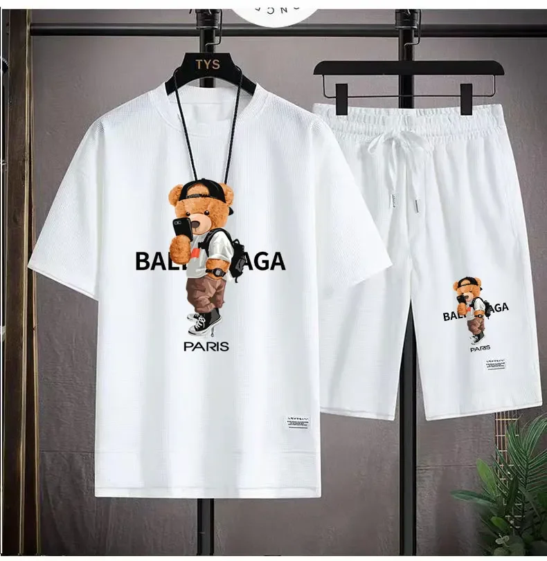 

2024 Fashion men's summer casual top Short sleeve oversized T-shirt + Sports shorts Sports outdoor beach jogging men's suit