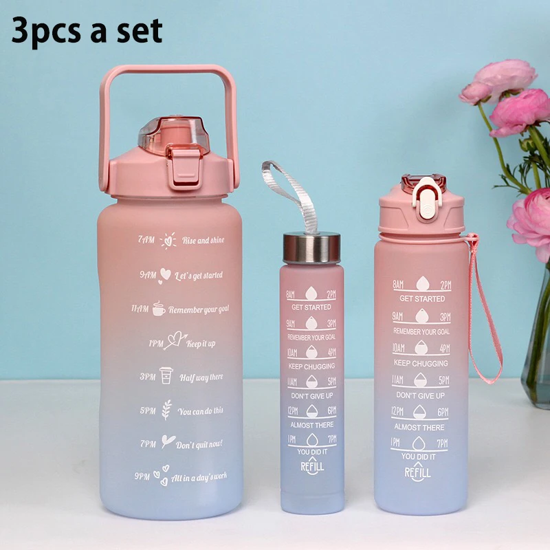 Motivational water bottle set 3pc family multiple use sport trendy colors.