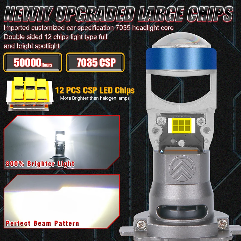 50000LM 500W Super H7 LED Projector Lens High Low Beam H7 LED Car Headlight Bulb CANbus 1:1 Mini Plug&Play 6000K Diodes