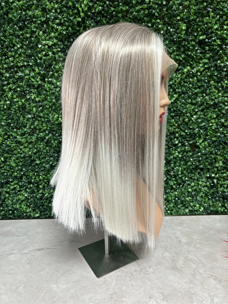 Synthetic Human Hair Wig Short Wig Ash Blonde Colorful Silky Straight Wig Lace Frontal Wigs for Women 13x4 Natural Synthetic Futura Fiber Hair Glueless