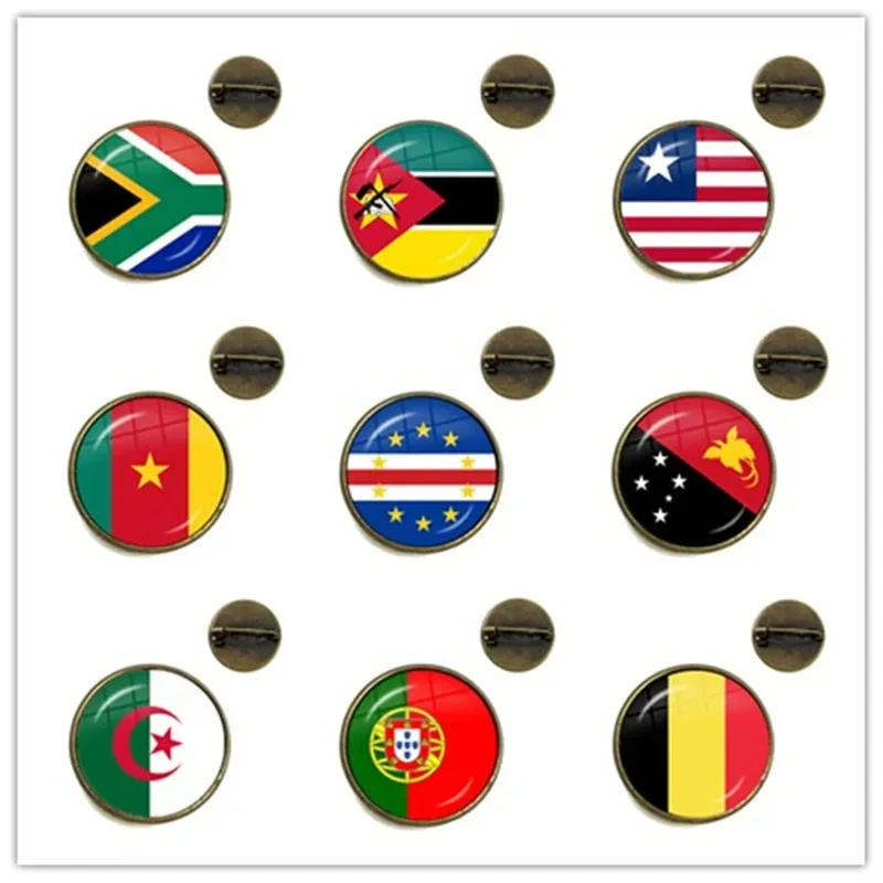 Sud Africa, Mozambico, Liberia, Camerun, Verde,Papua Nuova Guinea,Algeria, Belgio, Portogallo Spille Cabochon In Vetro Con Bandiera Nazionale