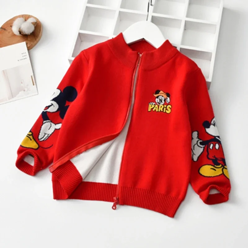 Children Tops Baby Girls Sweaters Spring Autumn Winter Cartoon Mickey Mouse Knitted Cotton Children Clothes Kids Tops Boys Jacket Zipper Coat