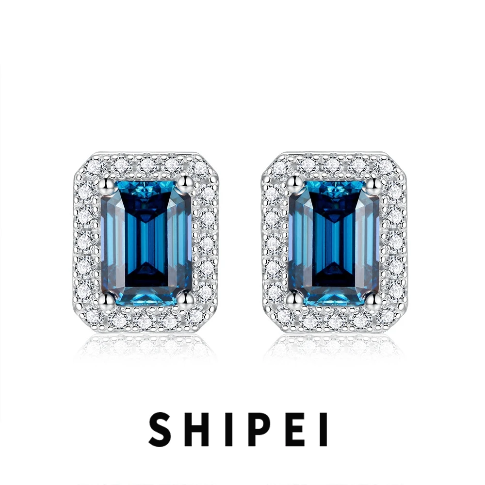 

SHIPEI 5*7MM Emerald Cut Colorful Moissanite Diamond Ear Stud Earrings Fine Jewelry Classic 925 Sterling Silver Anniversary Gift