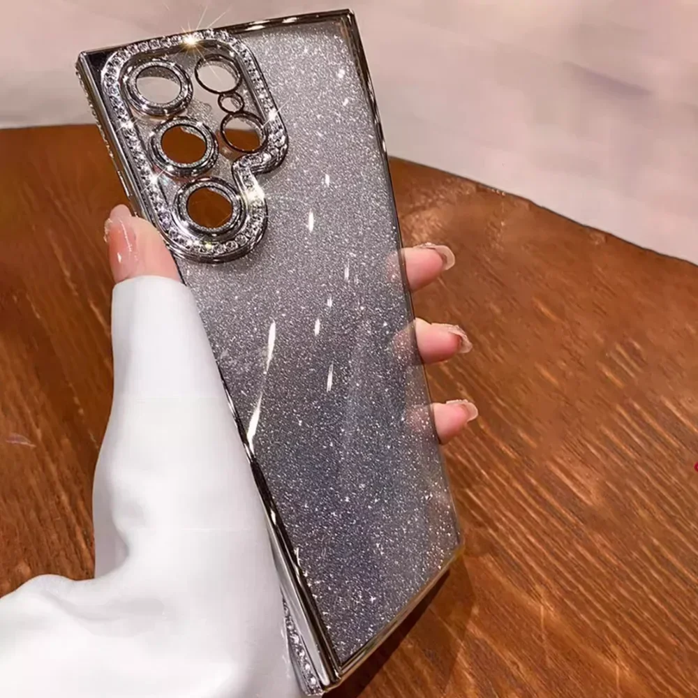 Luxury Glitter Rhinestone Shockproof Phone Case with Bling Crystal Clear Plating