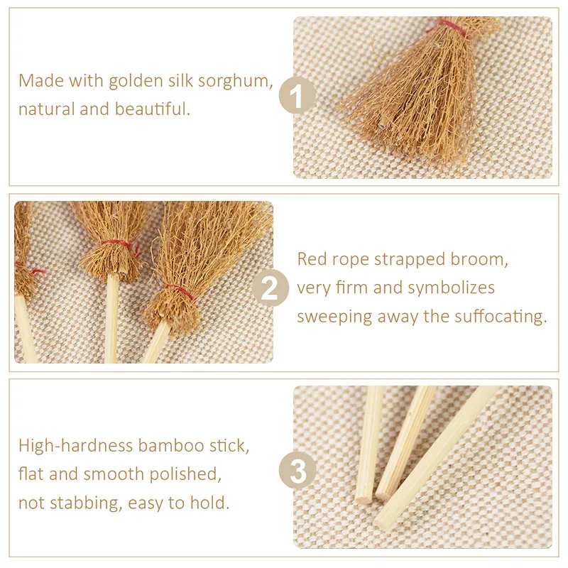 10/20pcs Mini Broom Witch Straw Brooms DIY Hanging Ornaments for Halloween Party Decoration Costume Props Dollhouse Accessories