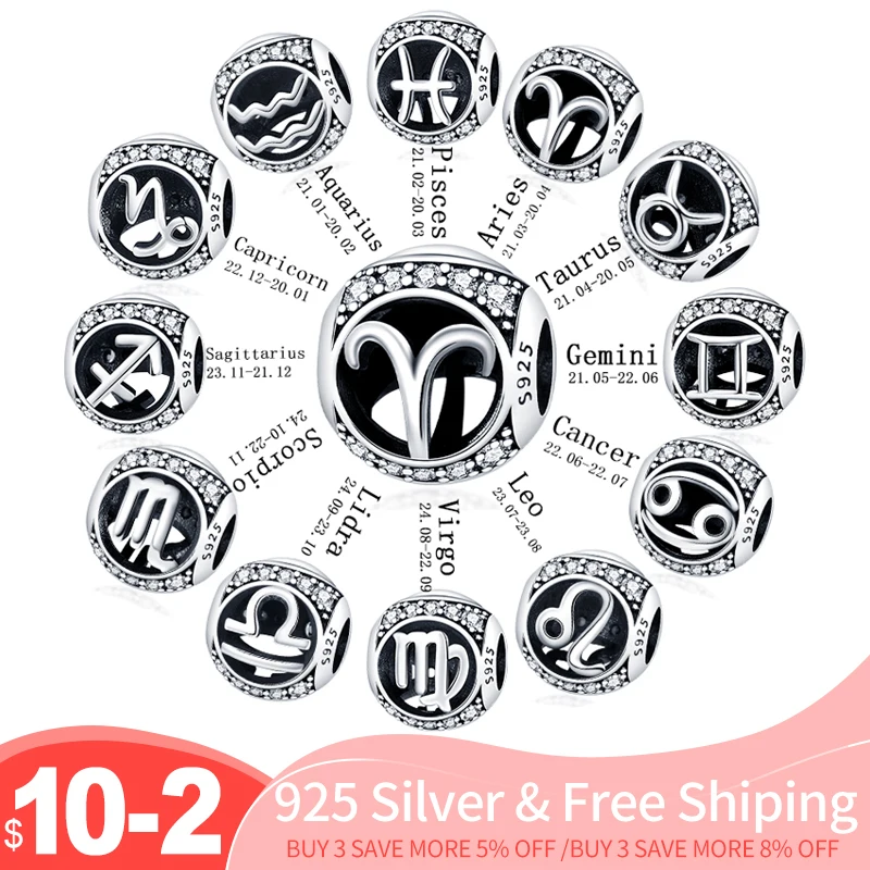 Für Original Pan Armband 925 Silber Zwölf Konstellation Perlen plata de ley 925 charms Frau Edlen Schmuck Geschenk HEIßER