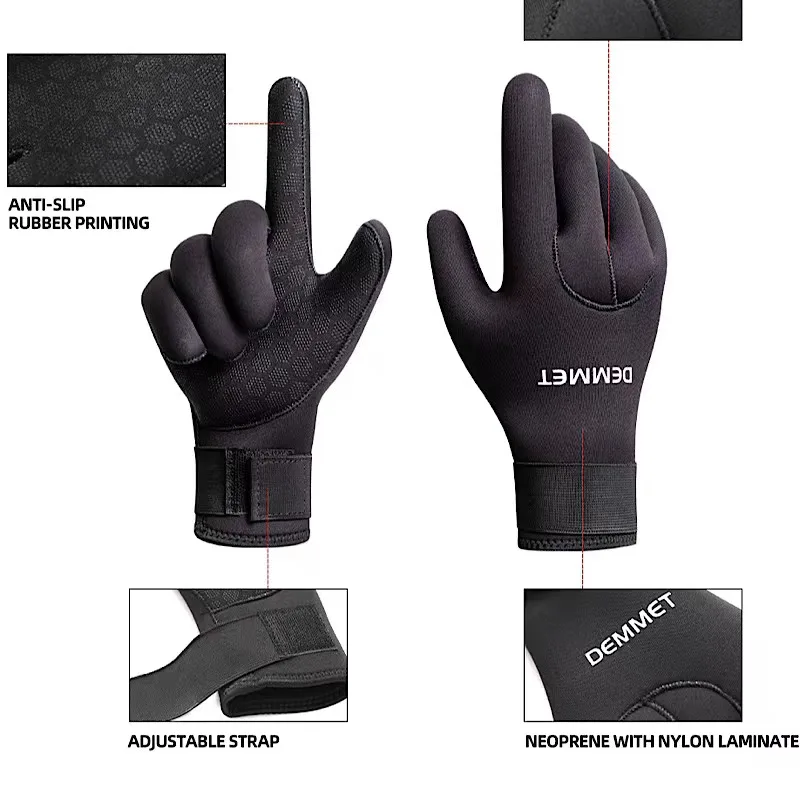 DEMMET Dive Gloves 3/5MM Neoprene Five Finger Warm Wetsuit Winter Gloves for Scuba Diving Snorkeling Surfing 4