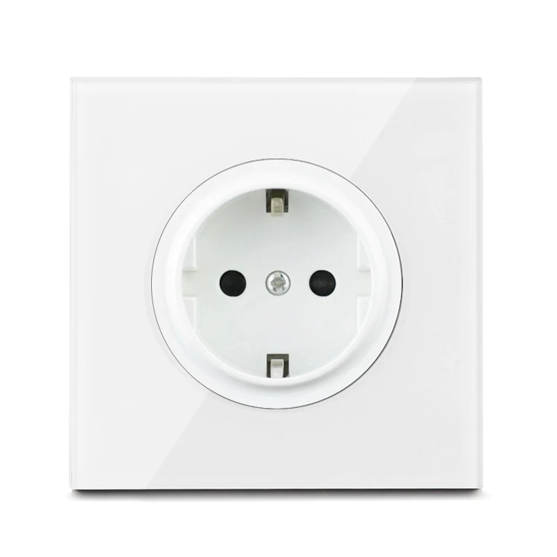 Rewnssin Light Switches and Sockets All Series Glass White Modern Style Random Click Push Button ON OFF EU Outlet Cat5e Socket double light switch Wall Switches