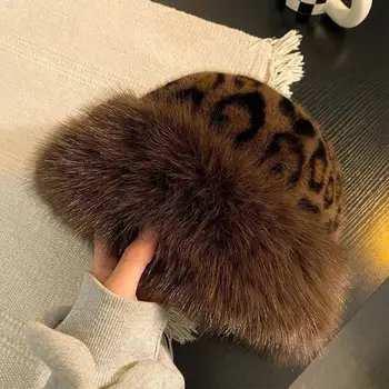 Women’s Faux Fur Leopard Print Winter Hat – Thick Warm Russian Bucket Style 1