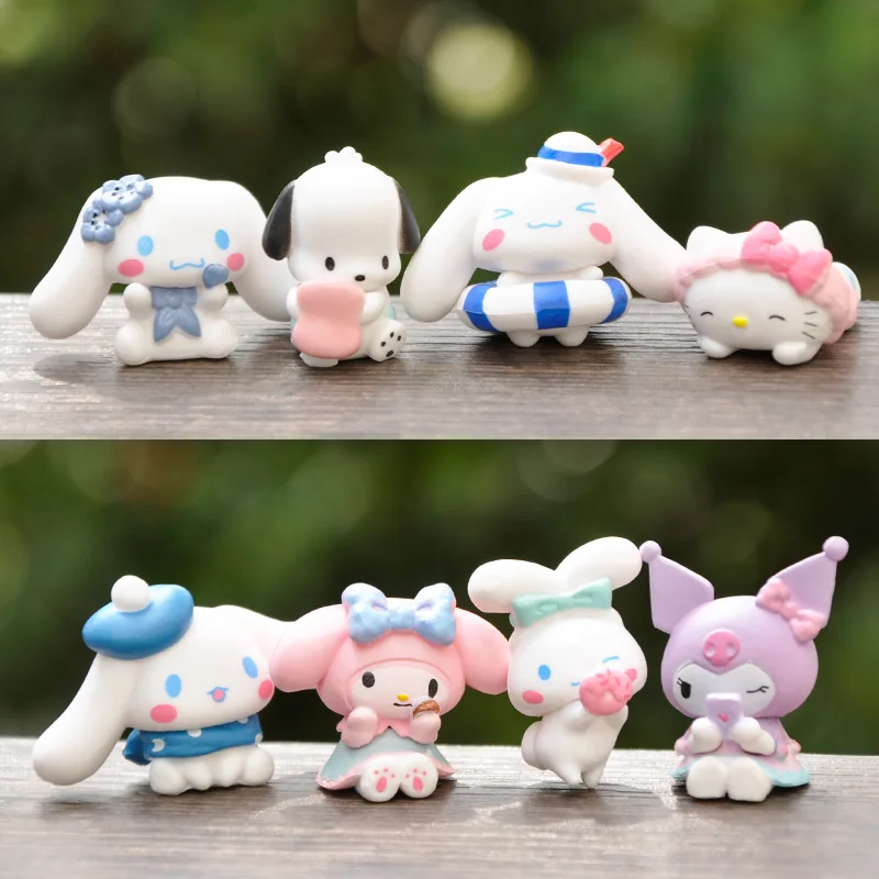 

8 шт./набор, Мультяшные аниме-фигурки Sanrio, Cinnamoroll Melody Pachacco Kuromi Kawaii