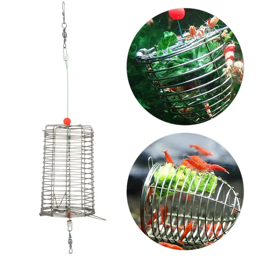 1 pz in acciaio inox portatile esca da pesca gabbia acquario esca alimentatore cibo alimentazione trappola cestino gamberetti cattura supporto attrezzatura da pesca