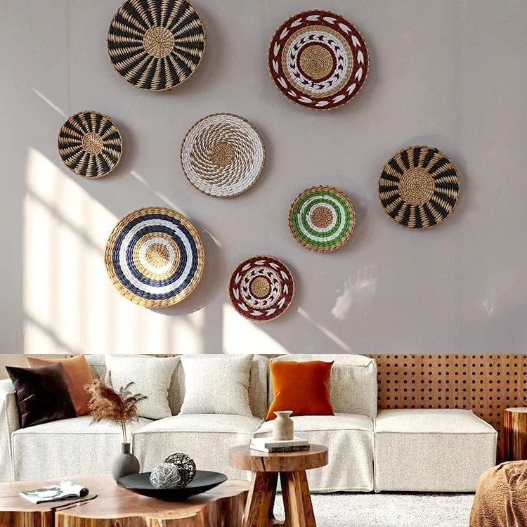 Boho Hand Woven Wall Basket Hanging Home Decorative Rustic Wall Basket Decor Art Gift for Kitchen Farmhouse Living Room