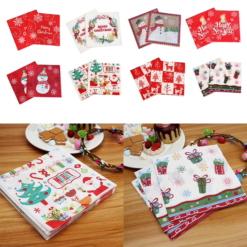 

20Pcs Merry Christmas Napkin Snowflake Santa Claus Paper Napkin Home Christmas Party Table Decorations Xmas New Year 2024