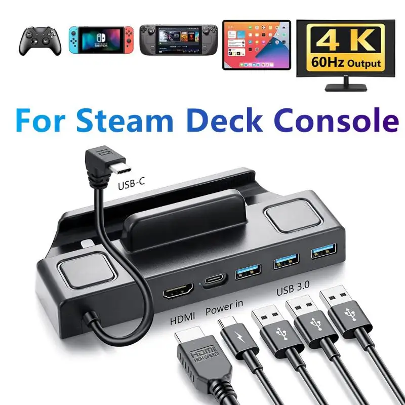 

7 In 1 Docking Station For Steam Deck Compatible With HDMI 2.0 4K@60Hz/PD3.0 Fast Charging Port/3USB 3.0/1000Mbps RJ45 Port
