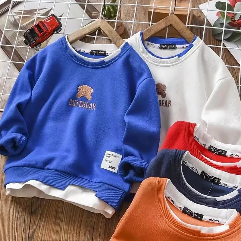 

Boy's Sweater Autumn New Student Children's Outwear Fashion All-match Fake-2pcs Long-sleeved Sweatshirt Children's Korean Top