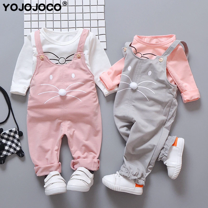 stylish baby clothing set Baby Girl's Clothes 0-4Y Strap Suit Baby Girl Clothes Cartoon Print Cotton Casual T-Shirt + Bib Baby Girl Cute Clothes Two-Piece warm Baby Clothing Set