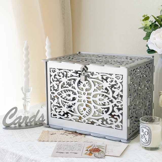 Rustic Wooden Wedding Card Box with Lock and Slot for Reception