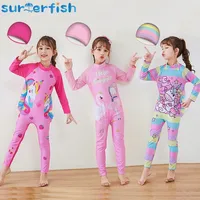 Kids Wet suit Long Sleeve Surfing Suit Rainbow Star Unicorn Diving Snorkeling Swimming Jumpsuit  Dive Swimwear Girls With Cap 1